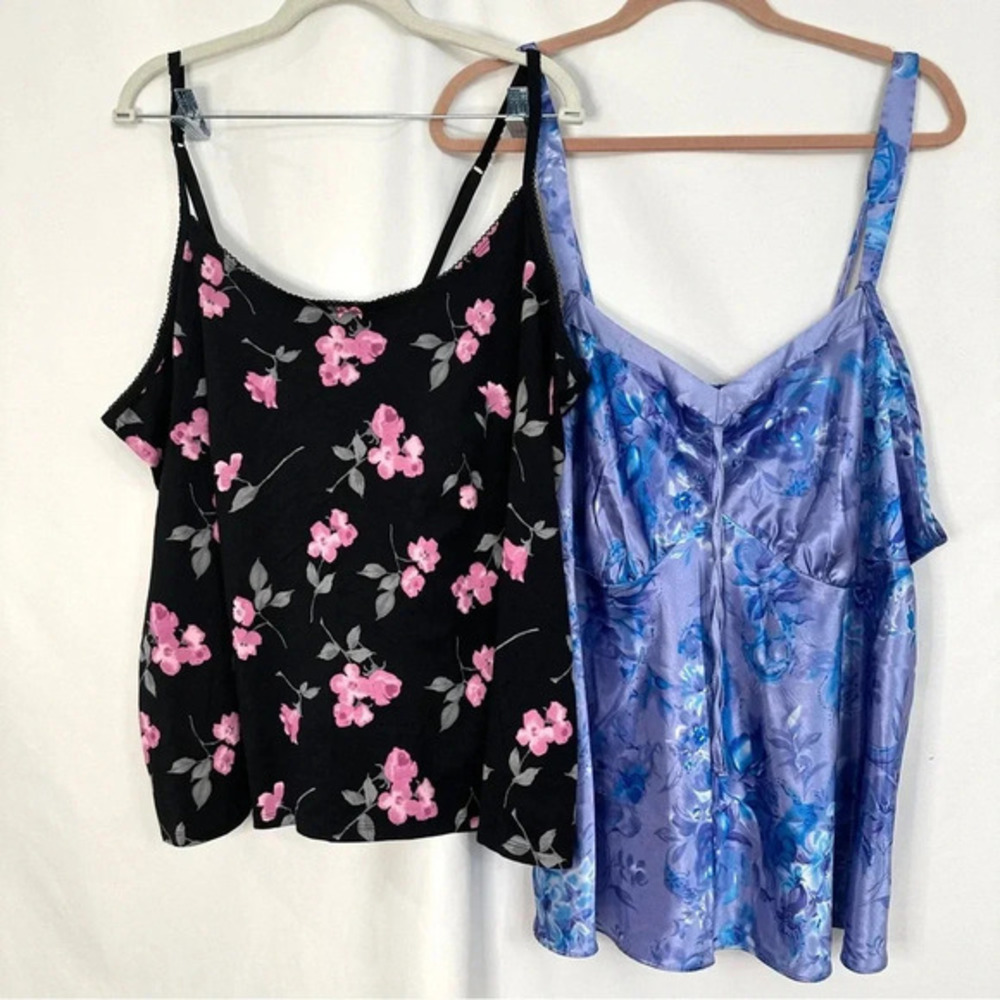 Cacique Sleepwear Nightie Womens Size 22/24 Lot Of 2 Black Blue Floral Stretch